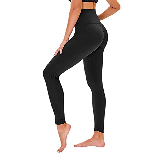 High Waisted Leggings for Women - No See Through Tummy Control Cycling Workout Yoga Pants with Pockets Reg & Plus Black