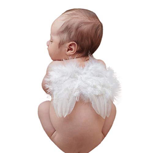 BLUETOP White Baby Angel Wings, Newborn Photography Props Infant Angel Wings, Soft Feather Wings Small Newborn Photography Outfits Cosplay Angel Fairy Wings, Baby Angel Costume 0-6 Months