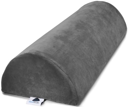 AllSett Health Large Half Moon Bolster Pillow for Legs, Knees, Lower Back and Head, Lumbar Support Pillow for Bed, Sleeping | Semi Roll for Ankle and Foot Comfort - Machine Washable Cover, Grey