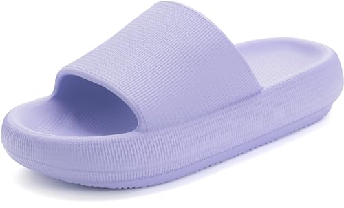 BRONAX Slides for Women Lavender Pillow Slippers Garden House Home Puffy Sandals Slipers for Female Laides Size 8 Comfy Cushioned Thick Sole 39-40 Light Purple