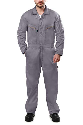 Kolossus Mens Long Sleeve Blended Coverall APPAREL with Zippered Frontal Pockets Gray, X-Large