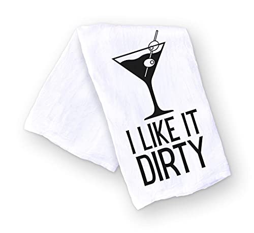 Handmade Funny Kitchen Towel, 100% Cotton Funny Dirty Martini Bar Towel for Kitchen, I Like It Dirty, Perfect for Hostess Housewarming Christmas Mother’s Day Birthday Gift (I Like It Dirty)