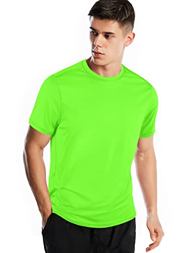 Running Shirts for Men Short Sleeve Dry Fit Moisture Wicking(Neon Green,L)