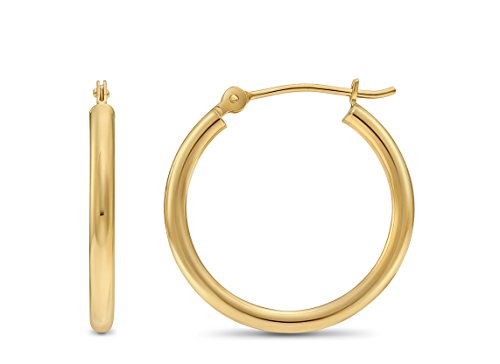 14k Yellow Gold Polished Round Hoop Earrings, 20mm (0.78 inch Diameter)