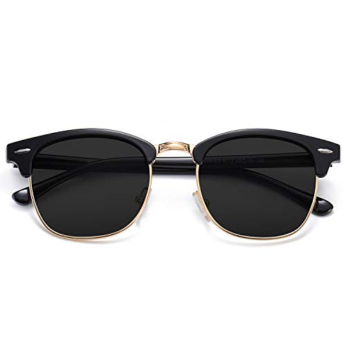 SOJOS Retro Semi Rimless Polarized Sunglasses Horn Rimmed UV400 Glasses SJ5018 with Black Frame/Grey Lens