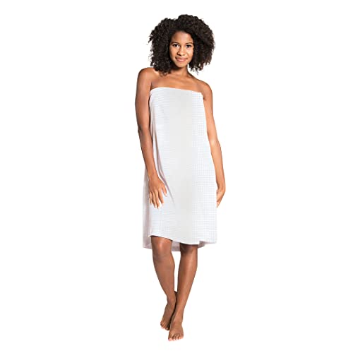 Canyon Rose Waffle Weave Long Spa Wrap, Simple Body Wrap, Luxurious Waffle Weave Knit, One Size Fits Most, Generous Length, Elasticized Top with Touch-and-close Fasteners at Top and Waist, White