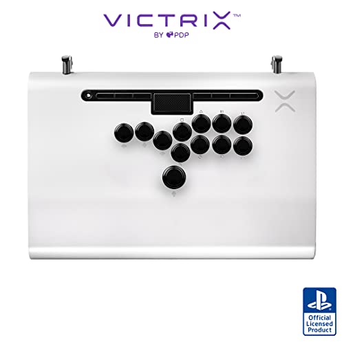 Victrix Pro FS-12 Esports Playstation Fight Stick All Button Arcade Controller for Playstation 5 / PS5, PS4, PC, Tournament Grade 12-Button Sanwa Denshi, Durable Aluminum, Detachable Joystick, Lockable Control Bar for Fighting Games (White)