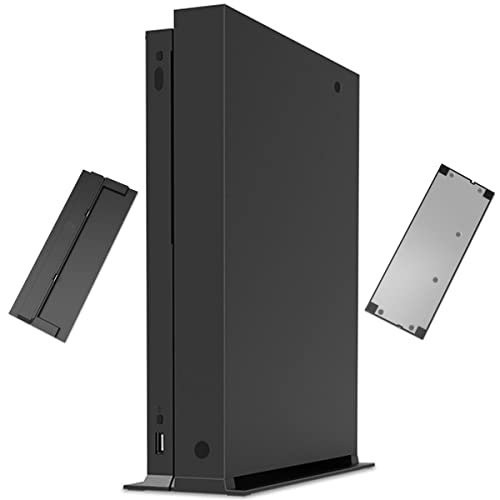 Whiteoak Vertical Stand for Xbox One X with ABS Platic Front + Metal Bottom Plate & 4X Non-Slip Rubber Pad(Metal Bottom Plate)