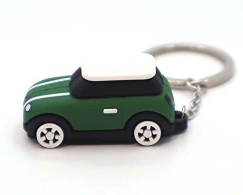 Keychain with MINI Cooper(Silicone Model), 3D OM, Stylish Cute Adorable, Silver Chain (Green) (KM1-DG)