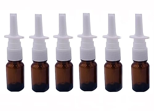 6PCS 15ML Empty Brown Glass Sprayer Nasal Bottle with Press Spray Head Portable Fine Mist Sprayers Containers Travel Pot for Nasal Irrigation Spray Saline Water Applications