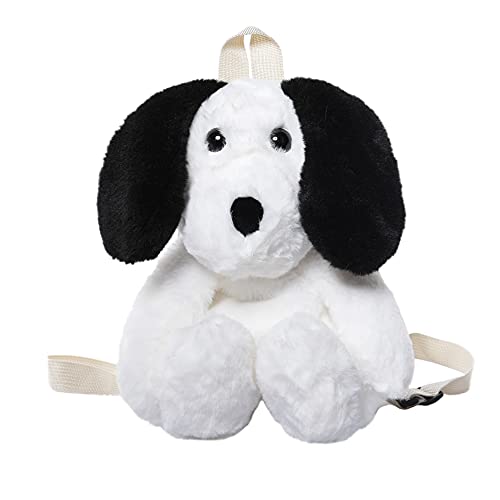 TANOSII Faux Fur Backpack Furry Puppy Bag Fluffy Dog Shape Shoulder Bag Plush Doll Knapsack Fuzzy Bag for Girl Kids Black and White