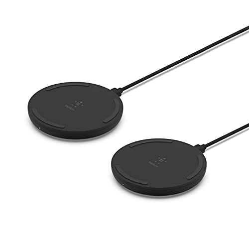 Belkin Quick Charge Wireless Charging Pad - 10W Qi-Certified Charger Pad for iPhone, Samsung Galaxy, Apple Airpods Pro & More - Charge While Listening to Music & Streaming Videos - 2-Pack Black
