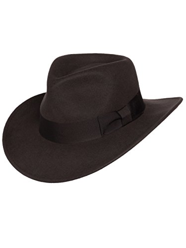 Men's Indiana Outback Fedora Hat Brown Crushable Wool Felt by Silver Canyon, Brown, X-Large