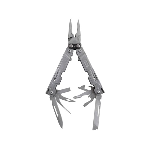 SOG PowerAccess Well-Rounded One-Handed Lightweight Daily Pocketable Stainless Steel Multi-Tool for Backcountry 18 Tools, Stone Wash