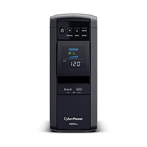 CyberPower CP1000PFCLCD PFC Sinewave UPS System, 1000VA/600W, 10 Outlets, AVR, Mini-Tower, Black