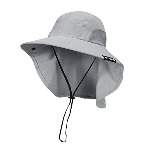 Neck Flap Sun Hat with Wide Brim - UPF 50+ Hiking Safari Fishing Caps for Men and Women, Perfect for Outdoor Adventures Gray