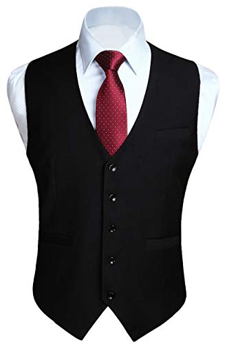 HISDERN Men's Suit Vest Black Business Formal Dress Waistcoat Vest with 3 Pockets for Suit or Tuxedo