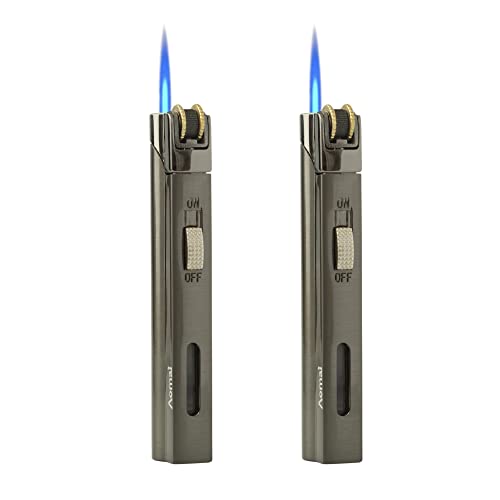 linkbest001 Portable Torch Lighter Fuel Visible Refillable Jet Flame Lockable and Flint Replaceable No Gas 2 Pack(Gray)