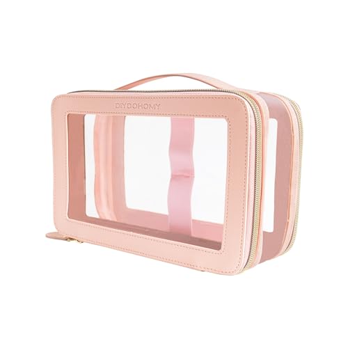 Clear Makeup Bag Double Layer Two Sided With Zipper Pink Square Cosmetic large Make Up Case Compartments Brush Travel Leather Toiletry Women Organizer Multipurpose Transparent Waterproof Pouch