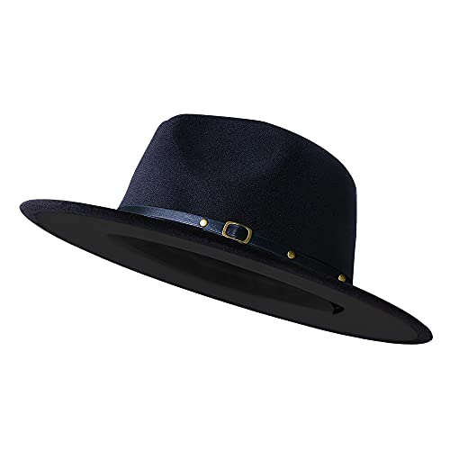 KUJUHA Wide Brim Fedora Two Tone Dress Hat, Black, Large-X-Large