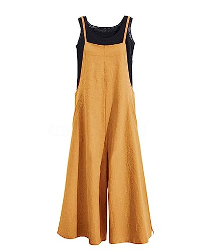YESNO Women Casual Loose Boyfriend Bib Pants Summer Wide Leg Cotton Jumpsuits Rompers with Pockets XS-5X (2XL PZZTYP2 Ginger)