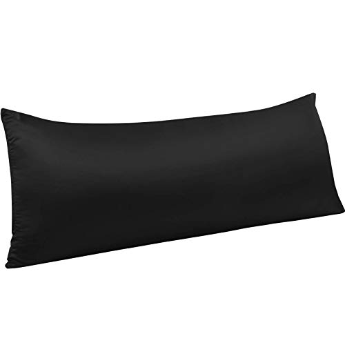 NTBAY Zippered Satin Body Pillow Pillowcase, Silky Slip Cooling Body Pillow Cover, Long Side Hidden Zipper, 20x54 Inches, Black