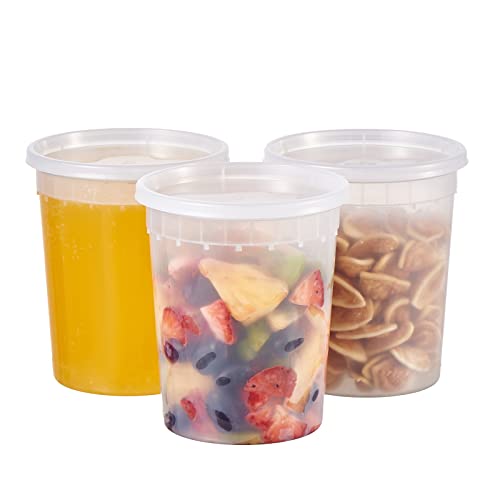 32oz Plastic Deli Containers, 24 Sets - Leakproof, Stackable, BPA Free, Microwavable, Freezer Safe