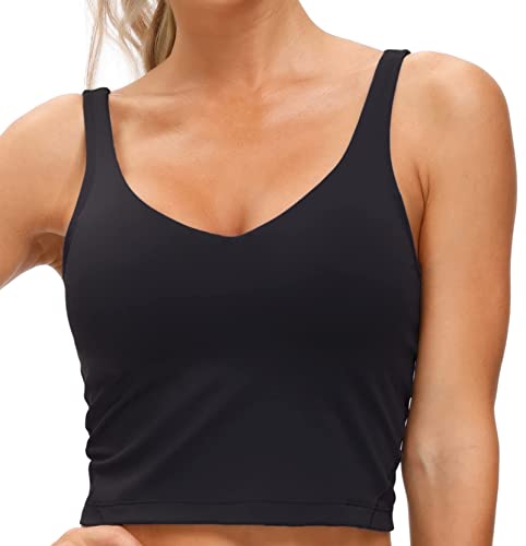 Women’s Longline Sports Bra Wirefree Padded Medium Support Yoga Bras Gym Running Workout Tank Tops (Black, X-Large)