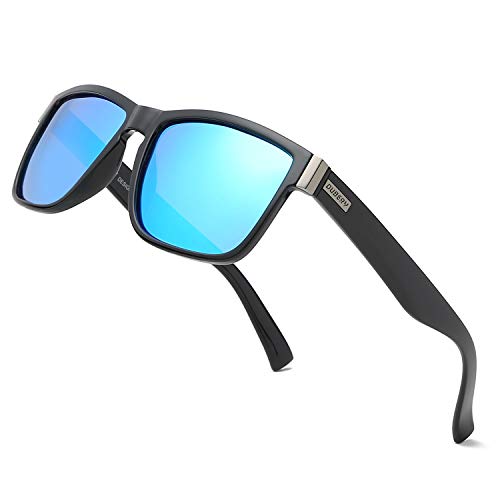 DUBERY Vintage Polarized Sunglasses for Men Women Retro Square Mirrored Lens Sun Glasses D518, Blue