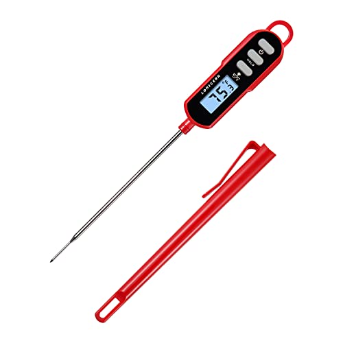 Lonicera Instant Read Digital Meat Thermometer for Food, Bread Baking, Water and Liquid. Waterproof and Long Probe with Meat Temp Guide for Cooking, Display with Backlit (Red)