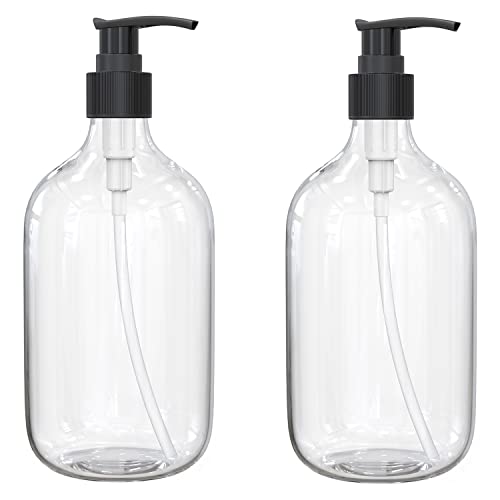 10 Ounce Clear Plastic Pump Bottle Dispenser, Refillable Empty Bottle Container with Pump for Essential Oil Soap Lotion Shampoo, 2 Pcs