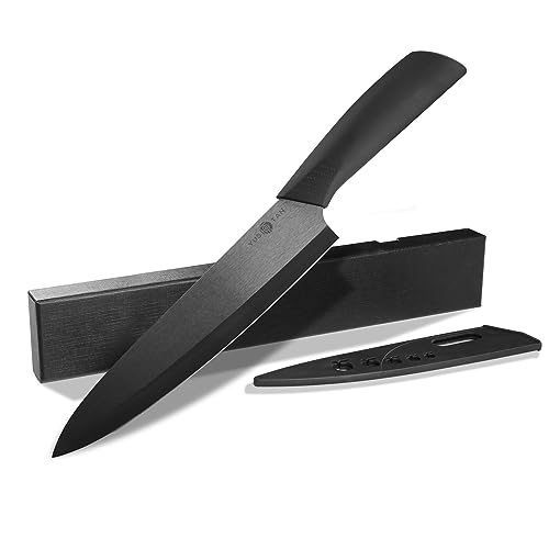 YUSOTAN Ceramic Chef Knife-8' Ceramic Kitchen Knife with Sharp Ceramic Blade,with Cover and Gift Box-Versatile Chef's Tool for Cutting, Slicing, Dicing, Chopping-Ideal for Vegetables and Fruits(Black)