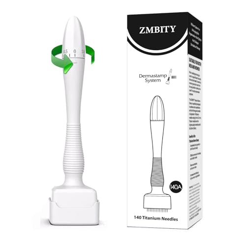 ZMBITY 140 Titanium Adjustable Microneedling Derma Stamp -Derma Microneedle Stamp for Face & Hair & Beard & Scalp - Derma Roller Alternative Skin Care - Dermastamp For Body Home Use