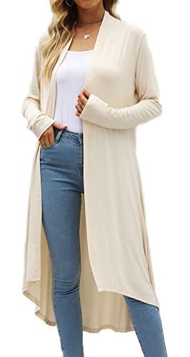 Open Front Knit Cardigans for Women Lightweight Cover-up Long Sleeve Cardigan Sweaters (Beige, S)