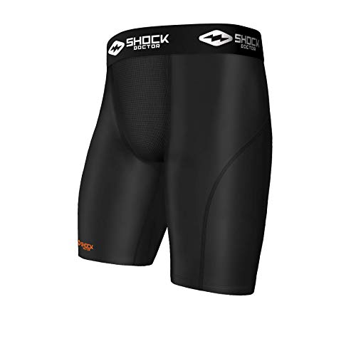 Shock Doctor Compression Shorts with Cup Pocket - Athletic Supporter Underwear with Pocket (Cup NOT Included) - Adult Black
