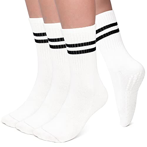 AGUTIUN Grip Socks for Women Pilates Yoga Non Slip Socks with Grips for Barre Ballet Hospital Home Athletic 3 Pairs Crew Grip Socks