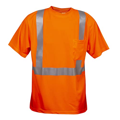 Cordova V4104XL Cor-Brite Type R, Class II, Orange Birdseye Mesh T-Shirt, Short Sleeves, Chest Pocket, 2-Inch Silver Reflective Tape, 4X-Large