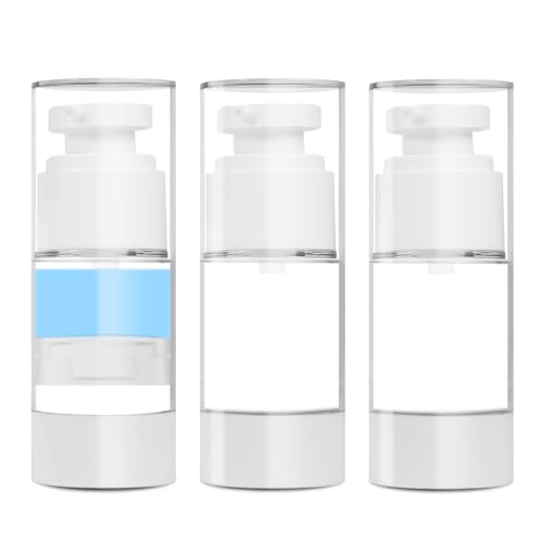 GIVITASOT 0.5 OZ/15ML Airless Pump Bottles, 3 Pack Lotion Dispenser Travel Size Pump Bottles, Vacuum Cosmetic Travel Bottle for Lotion, Creams, Foundation, Cosmetic, with Labels, Wooeden Stick