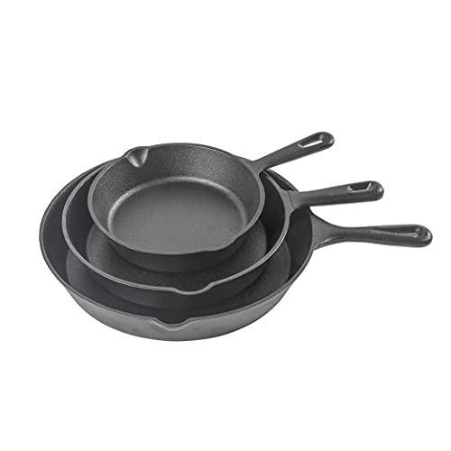 Commercial CHEF 3-Piece Cast Iron Skillet Set – 8 inch, 10 inch, and 12 inch - Pre-seasoned Cast Iron Cookware