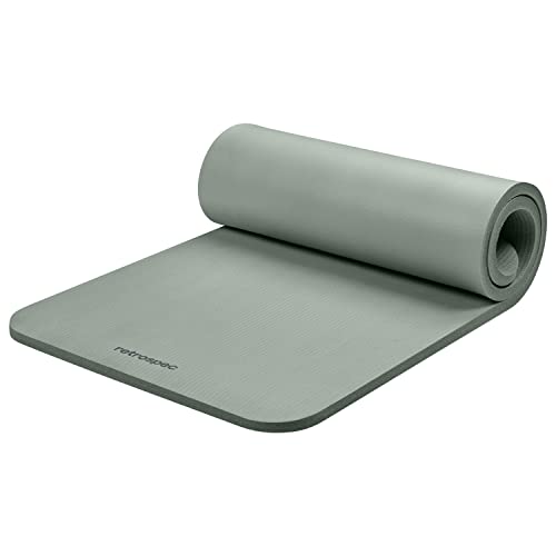 Retrospec Solana Yoga Mat 1' Thick w/Nylon Strap for Men & Women - Non Slip Exercise Mat for Home Yoga, Pilates, Stretching, Floor & Fitness Workouts - Sage