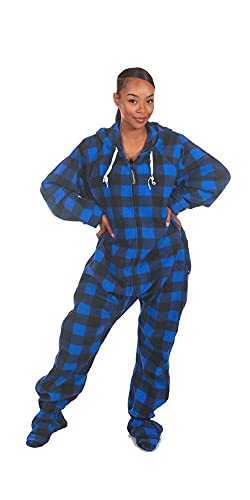 Forever Lazy Footed Adult Onesie - Blue Plaid - M