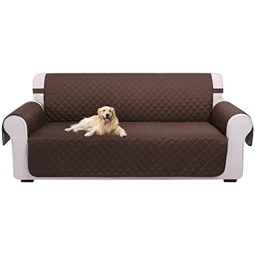 U-NICE HOME Reversible Sofa Cover Couch Cover for Dogs with Elastic Straps Water Resistant Furniture Protector for Pets Couch Cover for 3 Cushion Couch (Sofa, Coffee/Beige)
