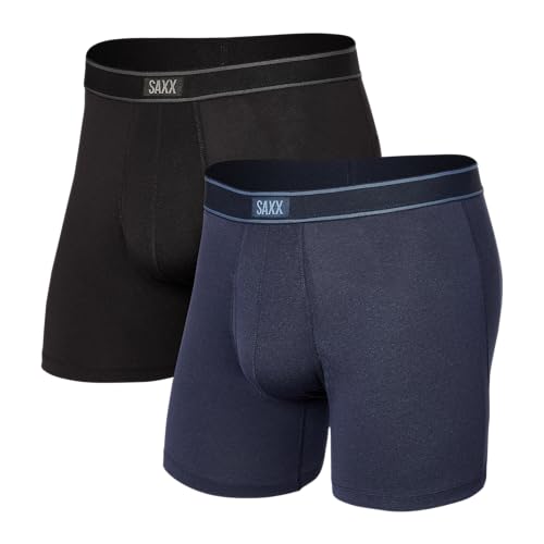 SAXX Underwear Co. Men's Underwear - Daytripper Boxer Briefs with Built-in Pouch Support Pack of 2, Black/City Blue Heather, X-Large