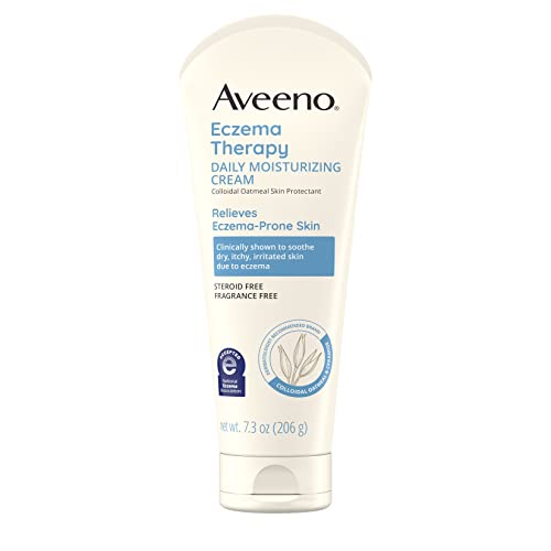 Aveeno Eczema Therapy Daily Moisturizing Cream for Sensitive Skin, Soothing Lotion with Colloidal Oatmeal for Dry, Itchy, and Irritated Skin, Steroid-Free and Fragrance-Free, 7.3 oz