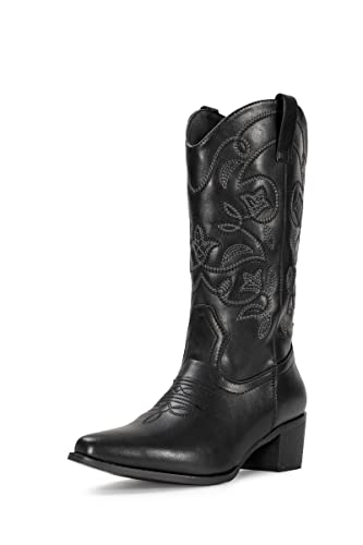 IUV Cowboy Boots For Women Pointy Toe Women's Western Boots Cowgirl Boots Mid Calf Boots