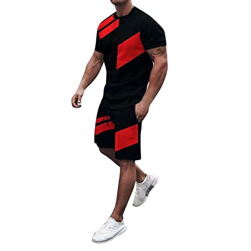 Mens Tshirt and Shorts Set 2 Piece Outfits Casual Summer Tracksuits Set with Pocket Plus Size Sport Stylish Jogger Suit Fashion Sweatsuit Set for Men Father's Day Outfits Men's Big and Tall Sport Set