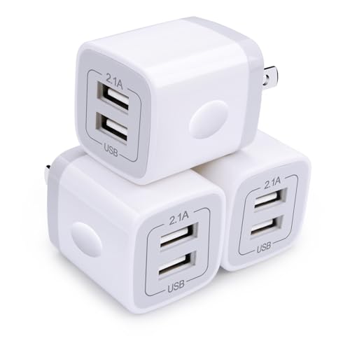 Wall Charger, USB Brick 3Pack 2.1A/5V Dual Port USB Plug Charger Cube Power Adapter Fast Charging Block for iPhone 15 14 13 12 X 8 7 6 Plus 5S,iPad,Samsung Galaxy S8 S7 S6 Edge,LG,Moto,Android Phone.