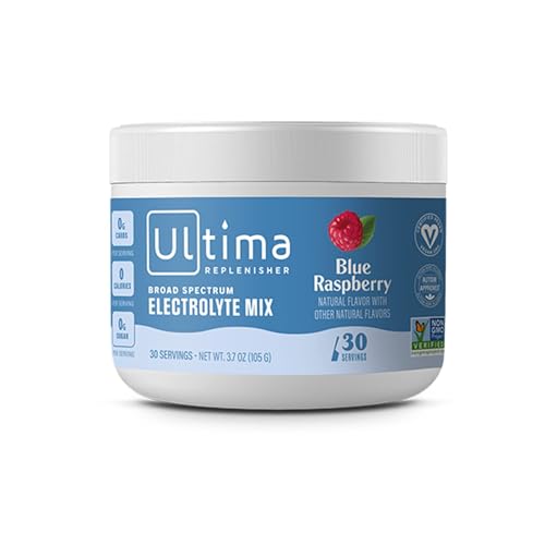 Ultima Replenisher Daily Electrolyte Drink Mix – Blue Raspberry, 30 Servings – Hydration Powder with 6 Electrolytes & Trace Minerals – Keto Friendly, Vegan, Non-GMO & Sugar-Free Electrolyte Powder