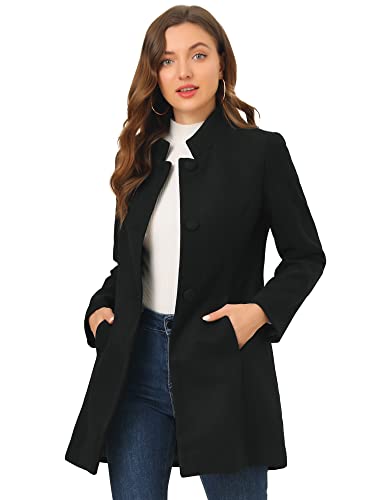 Allegra K Women's Winter Overcoat Mid-Long Stand Collar Single Breasted Coat Outerwear Medium Black