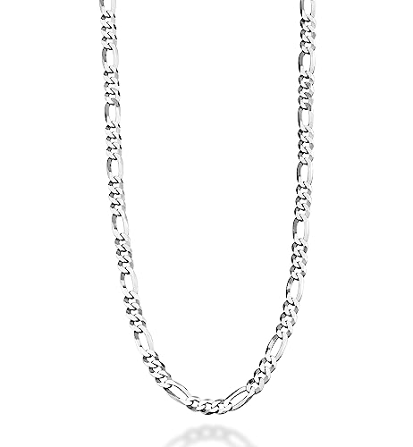 Miabella 925 Sterling Silver Italian 5mm Diamond-Cut Figaro Link Chain Necklace for Women Men, Made in Italy (24 Inches)